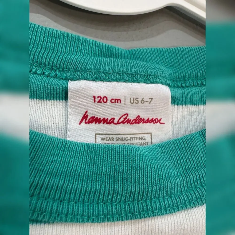 Kids Green/White Hanna Andersson Striped L/S Pajama Set Size 6-7 EUC